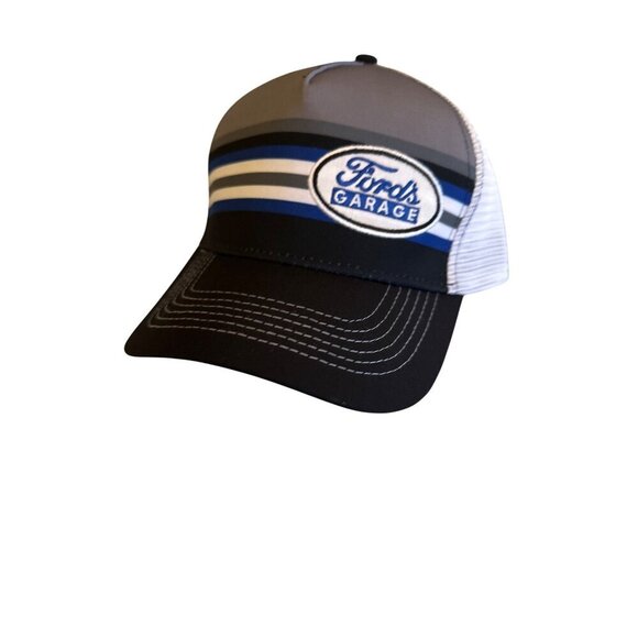 Fords Garage Trucker Hat One Size Polyester Snapback Blue & White - Picture 1 of 6